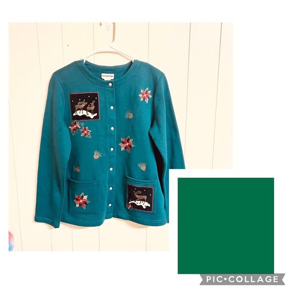 Breckenridge Christmas Snap Front Fleece Cardigan Sweater Size Smalll - Picture 1 of 11